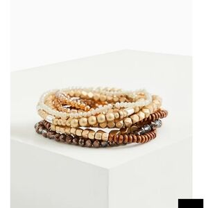 🍁🍂🆕BROWN & GOLD BEADED STRETCH BRACELET SET OF 9🍂🍁